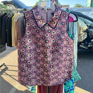 J. Crew Sleeveless Floral Blouse - Purple and Cream